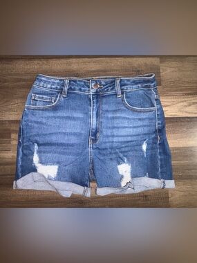Fashion Nova Dark Blue Distressed Denim Jean Shorts